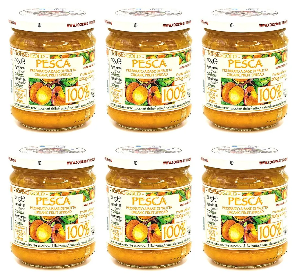 Win2Win Tech Agritur - Peach compote 100% fruit, no added sugar - Jar 6 x 210 g