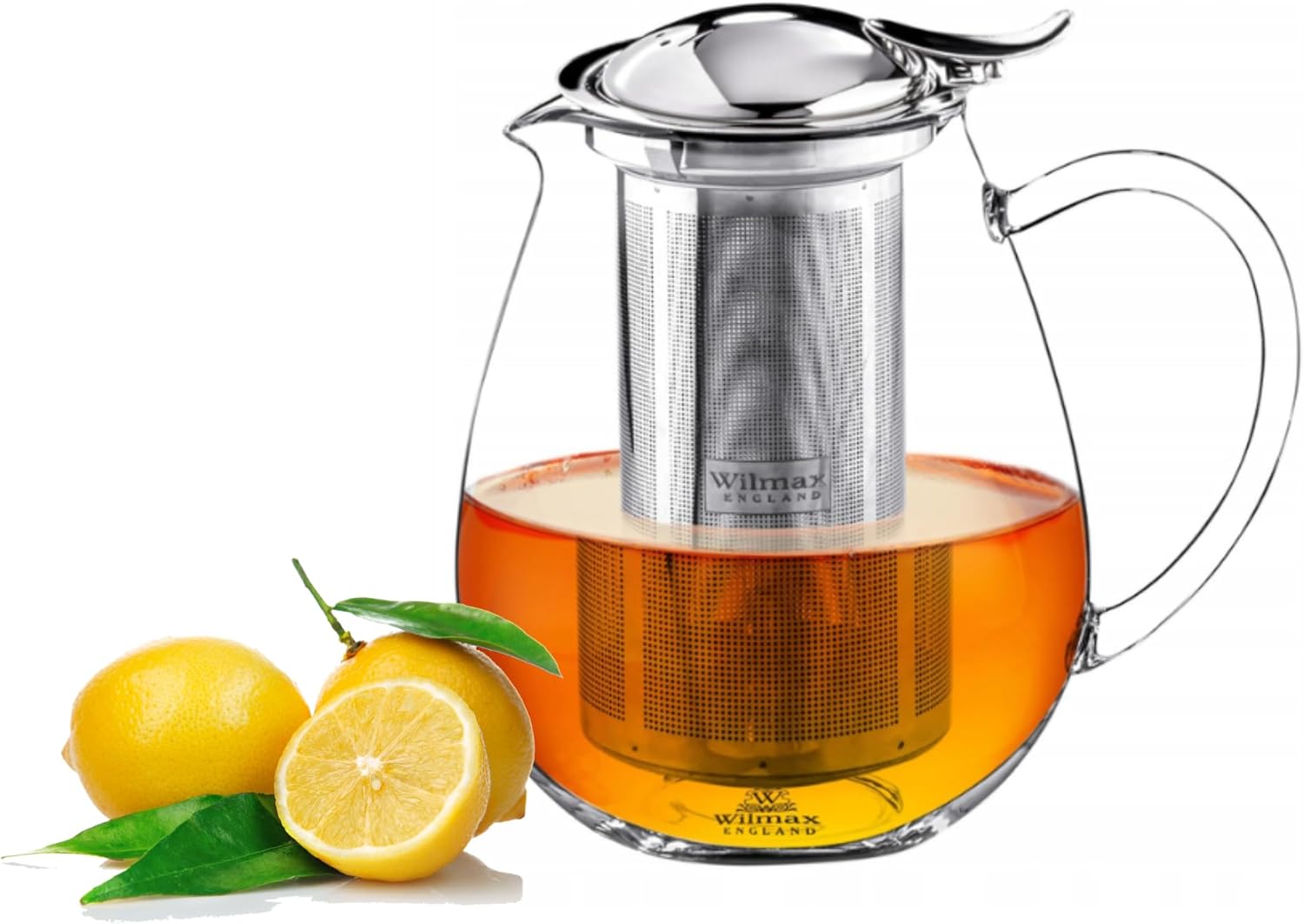 Wilmax Glass Teapot with Stainless Steel Strainer Insert 600 ml Teapot Tea Maker for Loose Tea Transparent Removable Filter Heat Resistant Dishwasher Safe Gift Idea