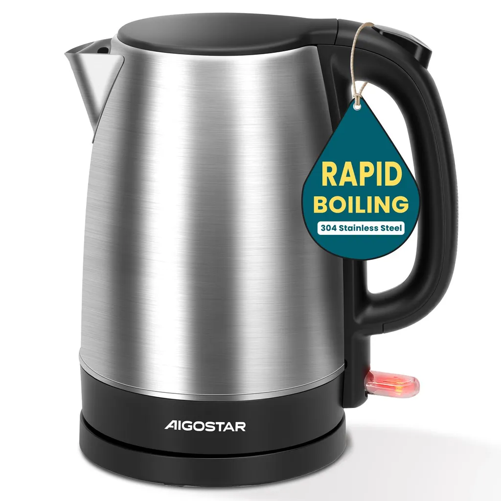 Aigostar Milo - 1.7 L Stainless Steel Kettle with Limescale Filter, Cordless, Automatic Shut-Off, 2200W, BPA-Free, Black