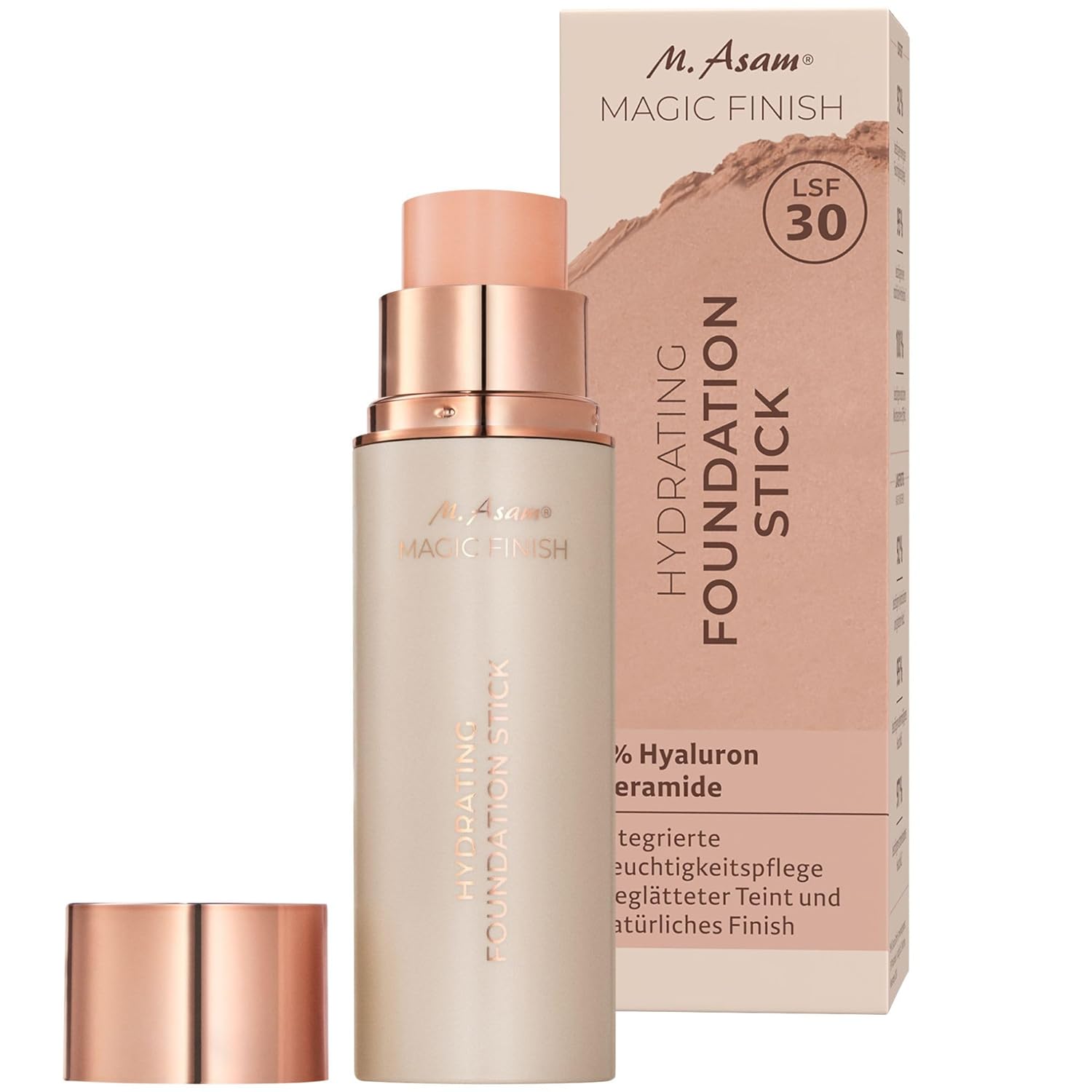 M. Asam Magic Finish Hydrating Foundation Stick, Rose Fair (12 g) - For a Natural, Semi-Matte Finish, With SPF 30 & 1% Hyaluron, Conceals Wrinkles & Impurities, Vegan Cream Foundation