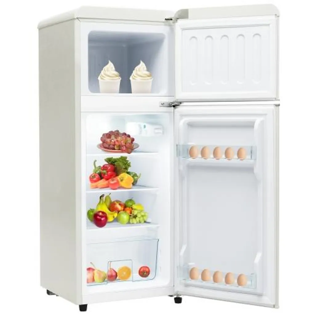 AIORBER Retro Cooler Box with 92L Capacity, 2 Doors, 7 Temperature Settings, LED Light, Energy Efficient – ​​Antique White