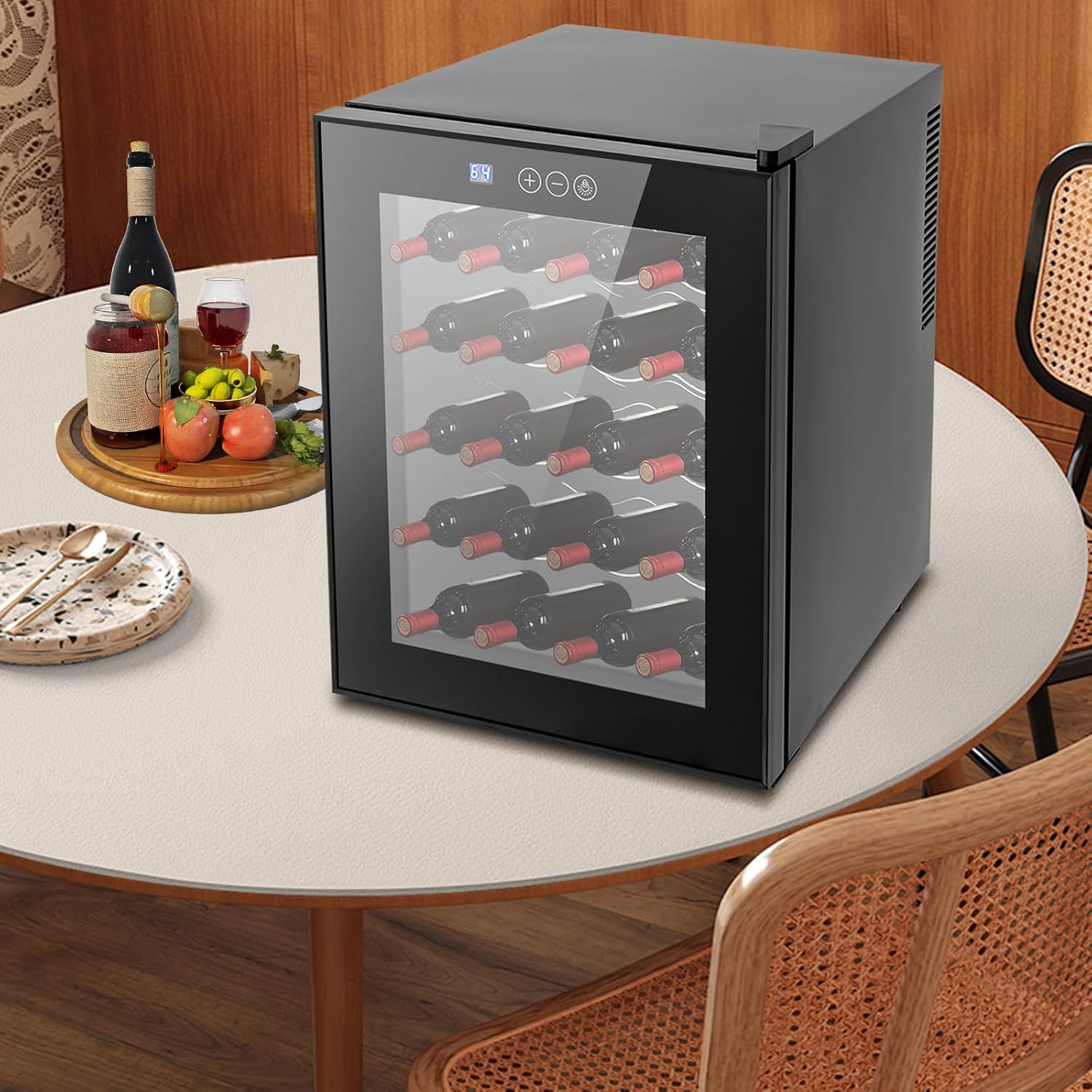 20 Bottles 48 Liter LED Lighting Wine Fridge Large Wine Cooler, Freestanding Fridge Glass Door Wine Cabinet for Indoor/Outdoor, Temperature Adjustable from 12-18°C