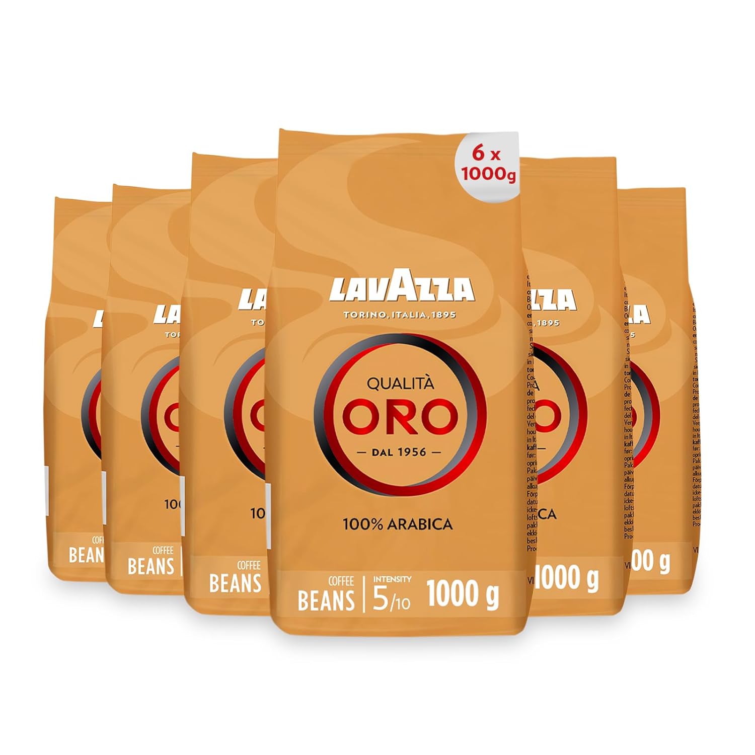 Lavazza Coffee Qualita Oro, Whole Beans, Bean Coffee, Pack of 6, 6 x 1000 g