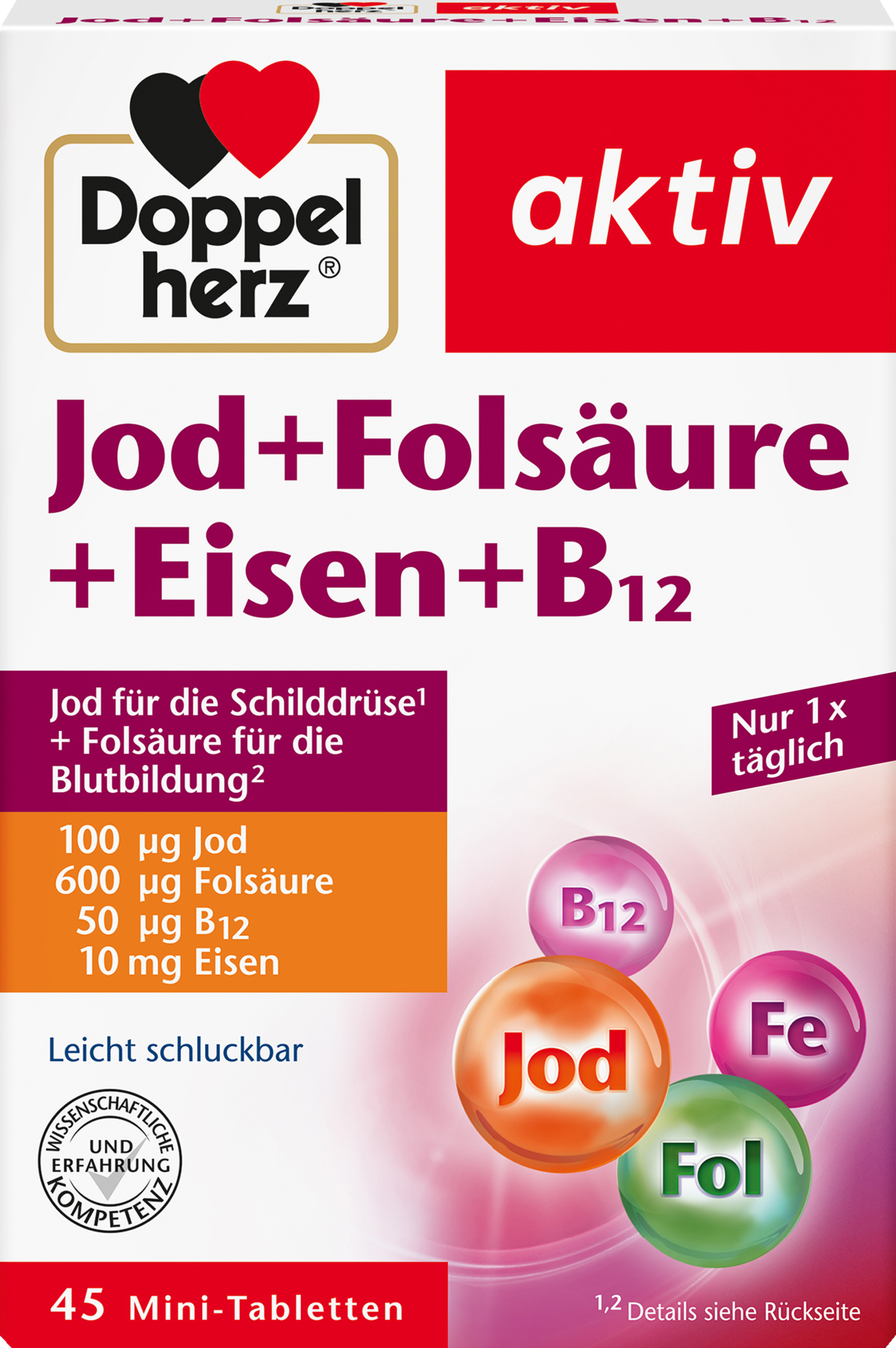 Doppelherz akiv iodine + folic acid + iron + B12 45 mini tablets