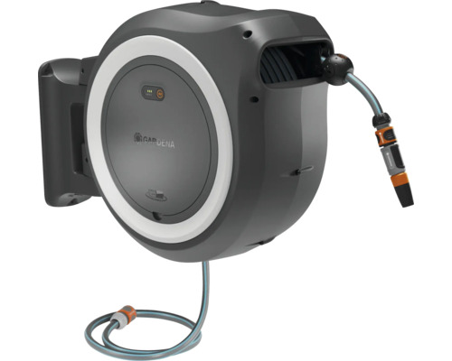 Battery-powered wall-mounted hose box GARDENA PowerRoll XXL Set