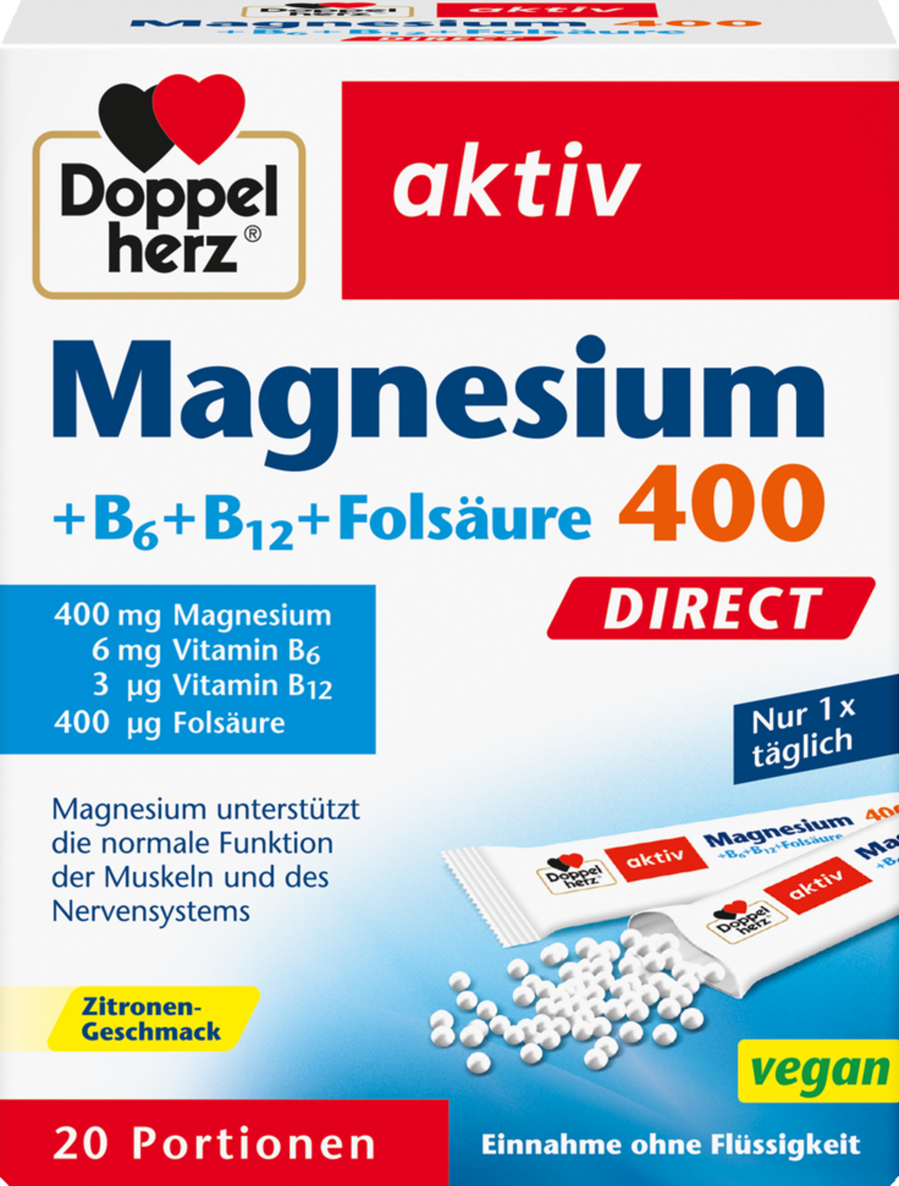 Doppelherz active Magnesium 400 Direct + B6 + B12 + folic acid