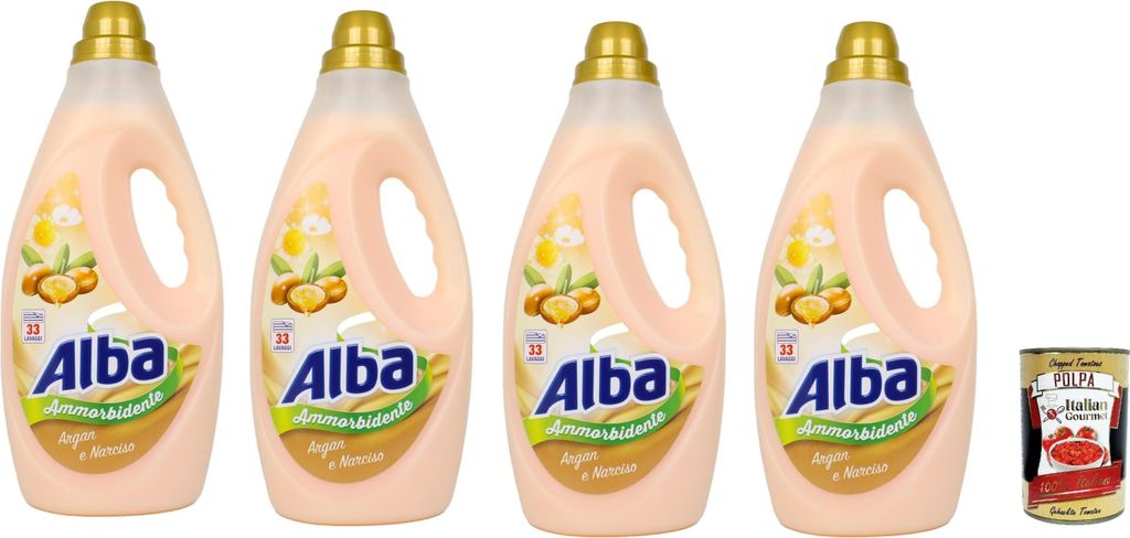 Alba Ammorbidente Argan and Daffodil, fabric softener, fabric softener, 33 washes, 4 x 1850 ml + Italian Gourmet polpa 400g