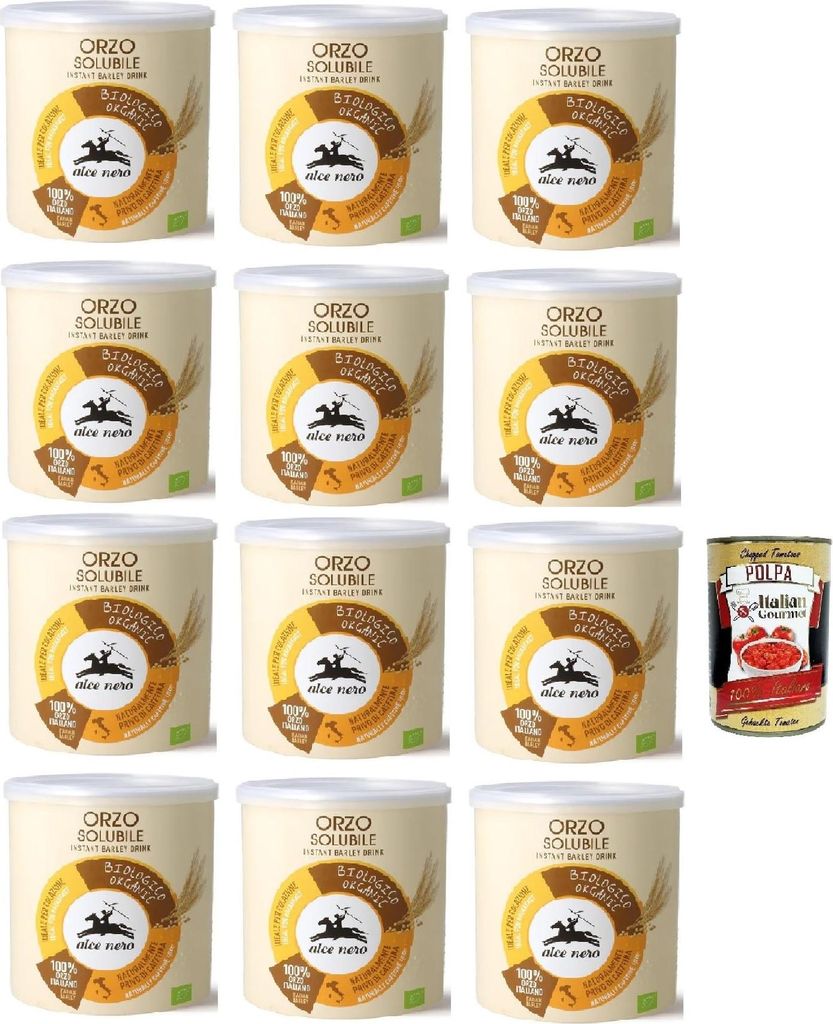 Italian Gourmet E.R. Alce Nero Orzo solubile, Classico Instant soluble barley grain coffee, 12 x 125g + Italian Gourmet polpa 400g