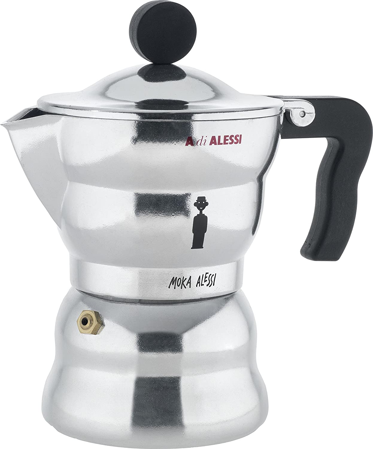 Alessi AAM33 / 3 Moka espresso machine made of cast aluminum, handle and plastic button, black, 3 cups