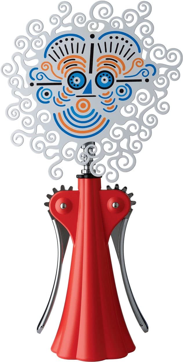 Alessi Anna G Cork Screw in Thermoplastic Resin Plated Zamak Mask in Silk Screen BrassRed and Chrome