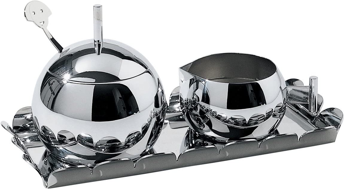Alessi Anna Sugar Bowl, Cream Jug and Tray by Alessandro Mendini