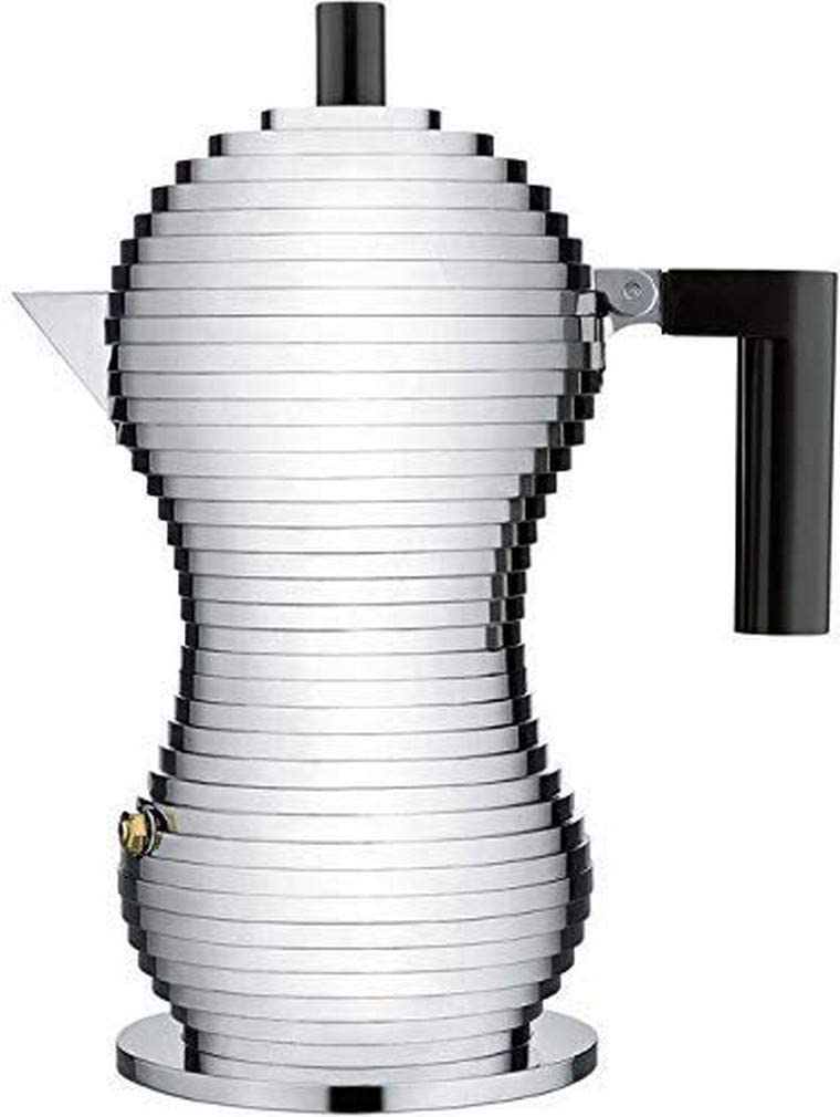 Alessi Cast Aluminum \"Pulcina\" Espresso Coffee Maker with Handle and Knob in PA, Black