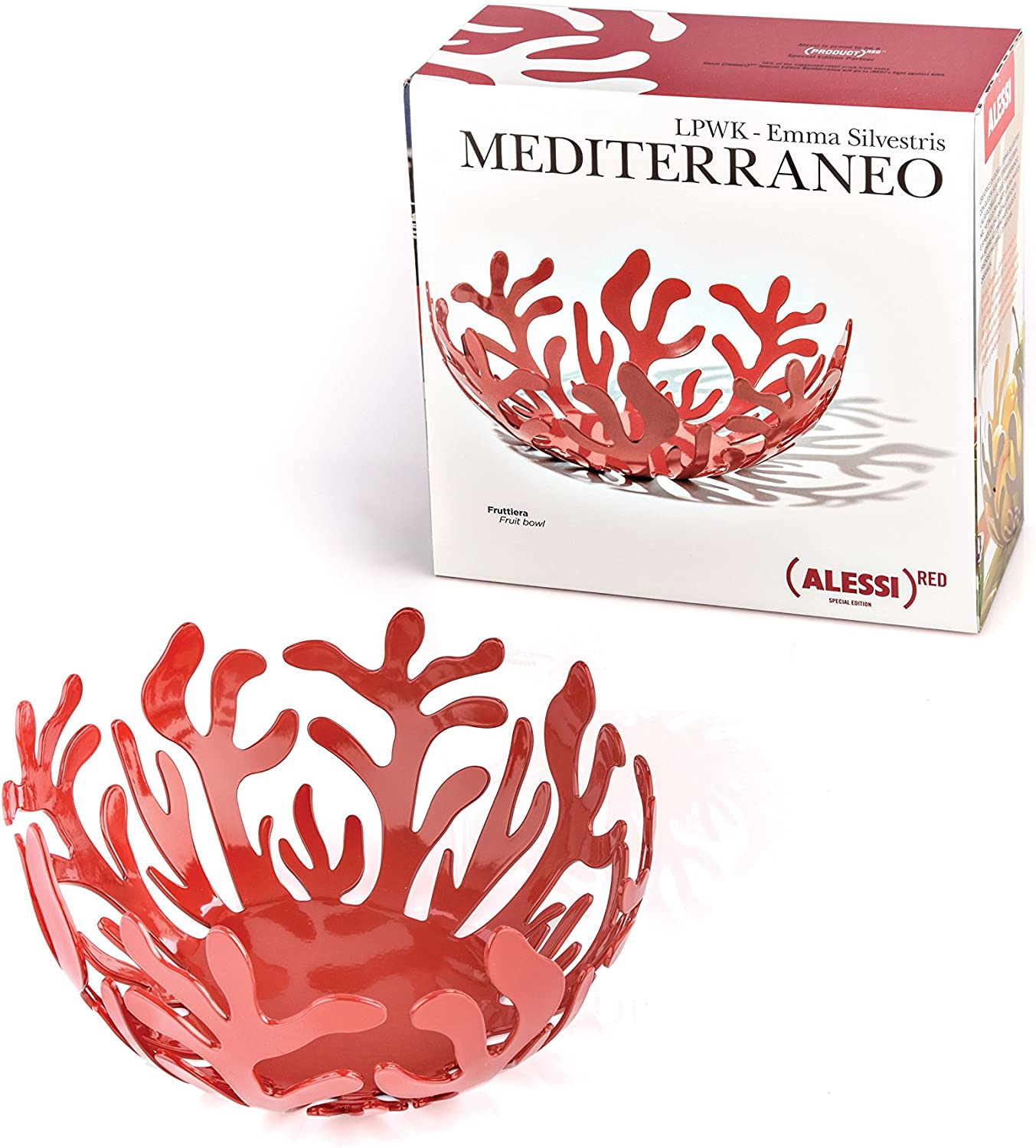Alessi Fruit Bowl, Steel, Red, 3 x 27 x 16 cm