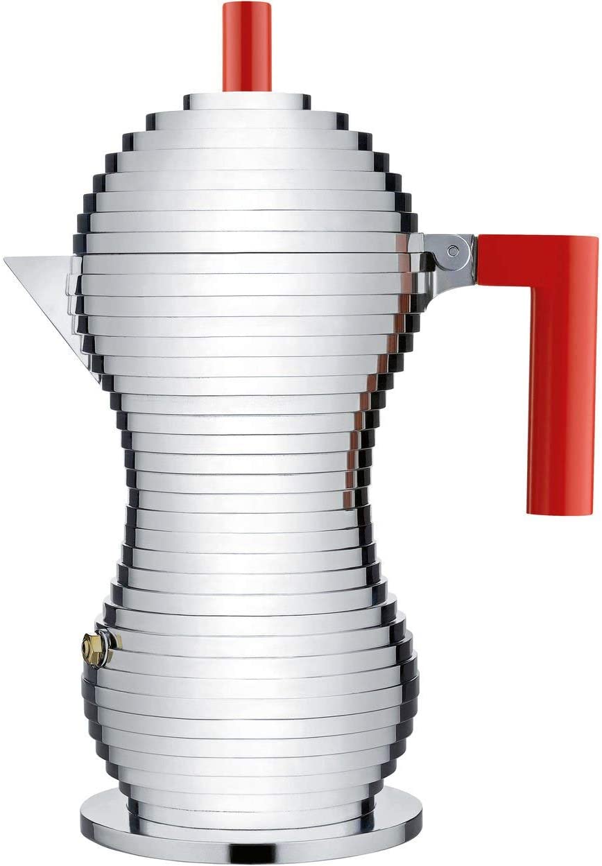 Alessi Pulcina MDL02/6 RFM Design Coffee Machine with Magnetic Base Aluminium and PA 6 Cups Red