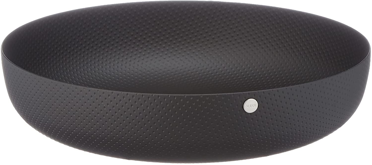 Alessi | JM17/21 BT, round tray made of lacquered steel with epoxy resin, black with relief decoration
