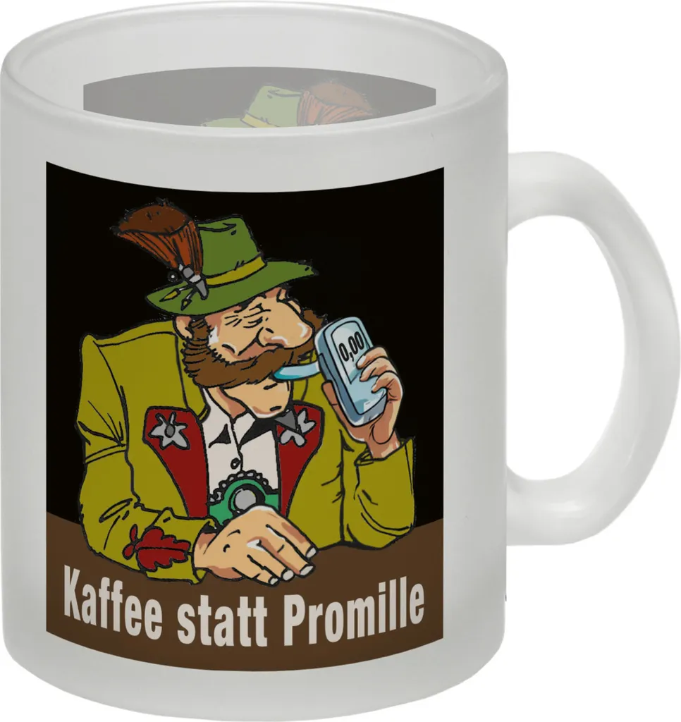 Alcohol tester glass mug with saying "Coffee instead of alcohol"