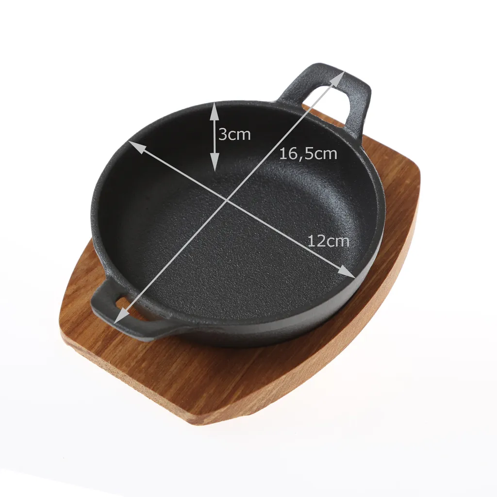AllGrill ALLGRILL Cast Iron Serving Pan and Wooden Trivet 12cm Round Black