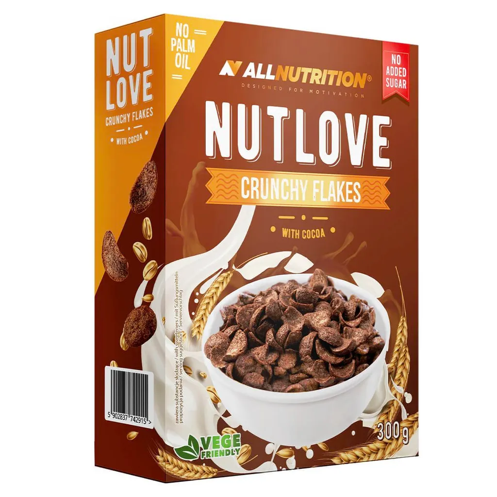 ALLNUTRITION NUTLOVE Crunchy Flakes 300g Chocolate Breakfast Cereal Cornflakes without Sugar