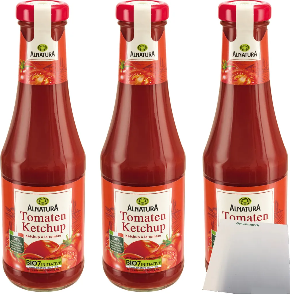 AlnaturaTomato Ketchup fruity-aromatic vegan 3-pack (3x500ml bottle) + usy Block