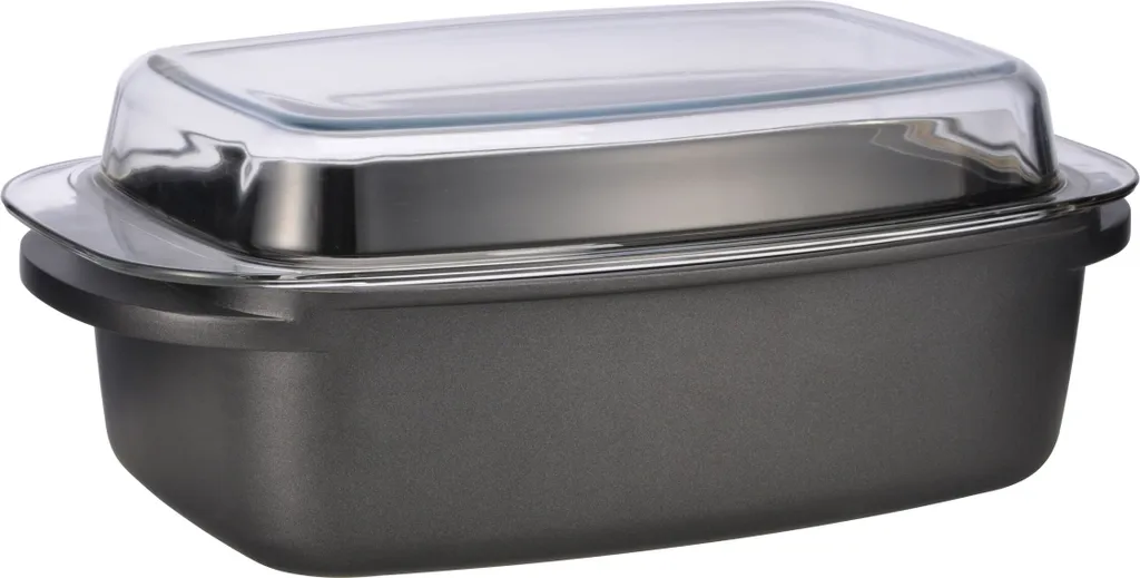 Spetebo Cast aluminum roasting pan 39 x 22 cm with glass lid - 5.6 L - Metal casserole dish with non-stick coating - Casserole, serving pan, baking dish, dishwasher safe