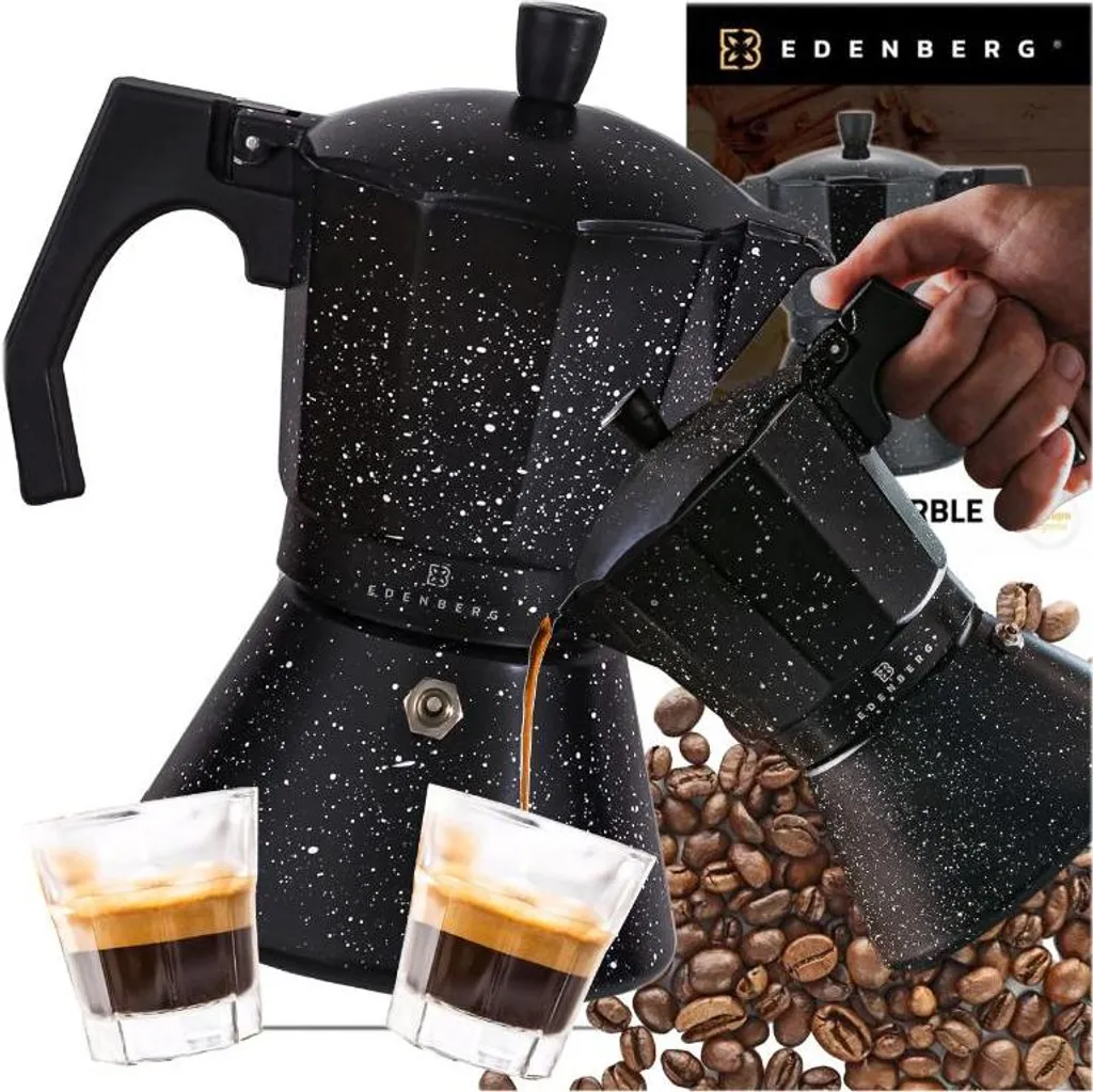 Aluminum coffee machine for 12 people, 600 ml, black Edenberg marble | EB-9309