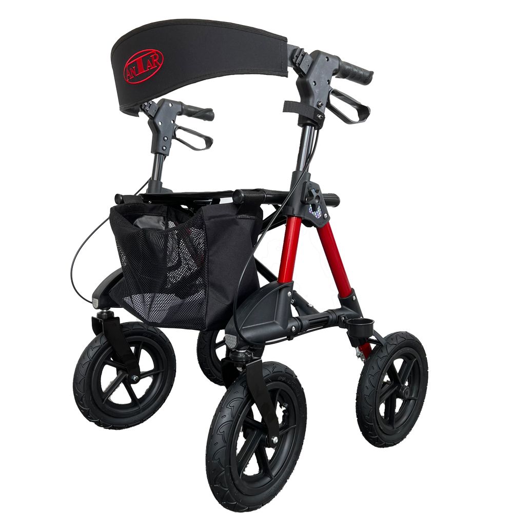 ALUMINIUM Aluminum Outdoor Rollator Pneumatic Tires Lightweight Large Wheels Red 1 St