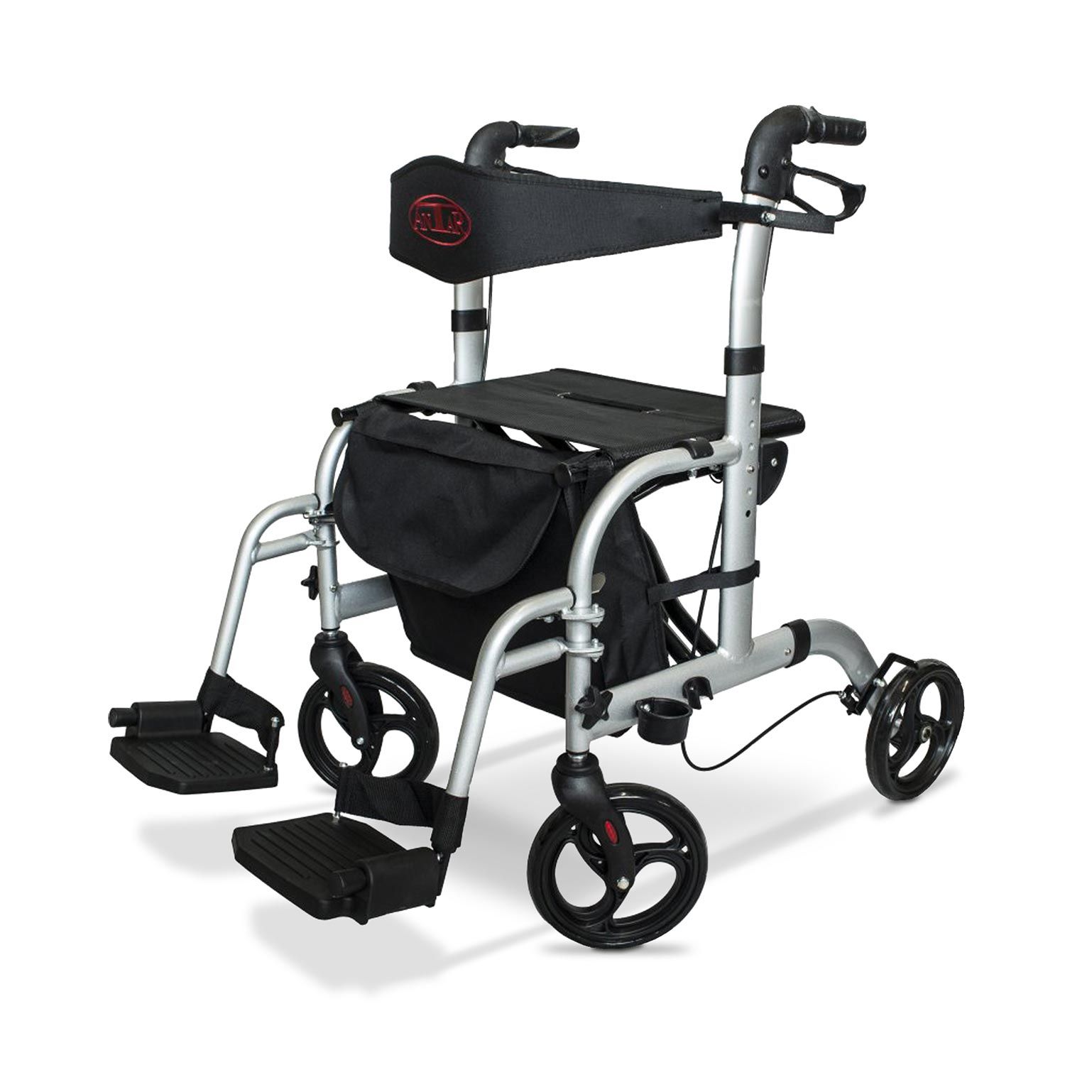 Aluminum four-wheel rollator with footrests AT51005 1 St