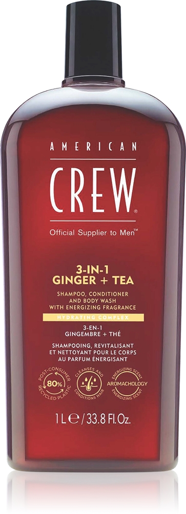 American Crew 3 in 1 Ginger + Tea Shampoo, Conditioner and Shower Gel 3 in 1 for Men