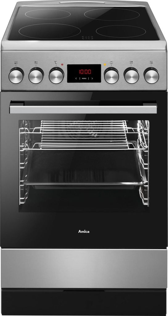 Amica SHC 903 032 E, Freestanding cooker, silver, rotary knob, touch control, silver, front, ceramic