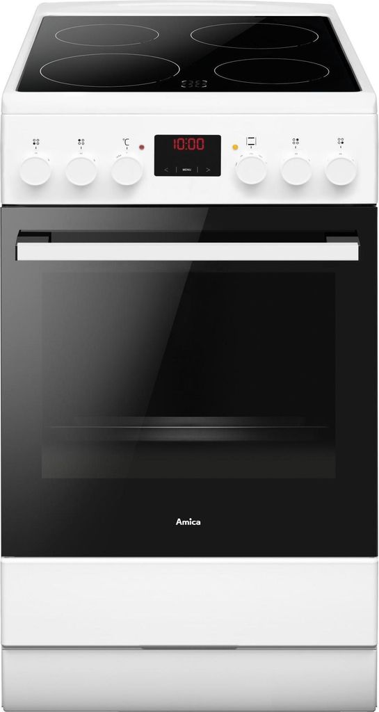 Amica SHC 903 032 W, Freestanding Cooker, Black, White, Rotary Controls, Touch Control, White, Front, Ceramic