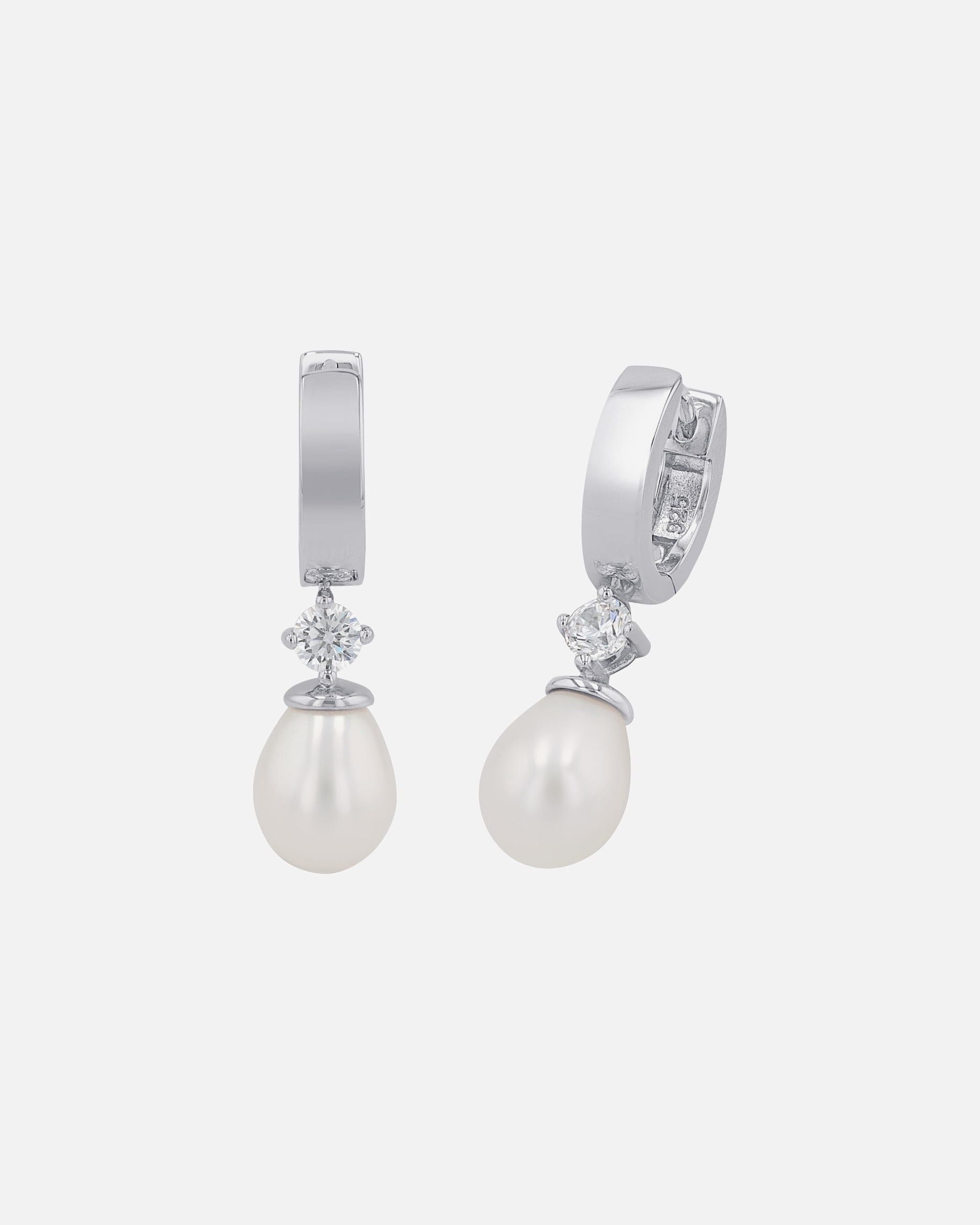 amor hoop earrings for women, 925 sterling silver, synthetic zirconia, freshwater cultured pearl Silber
