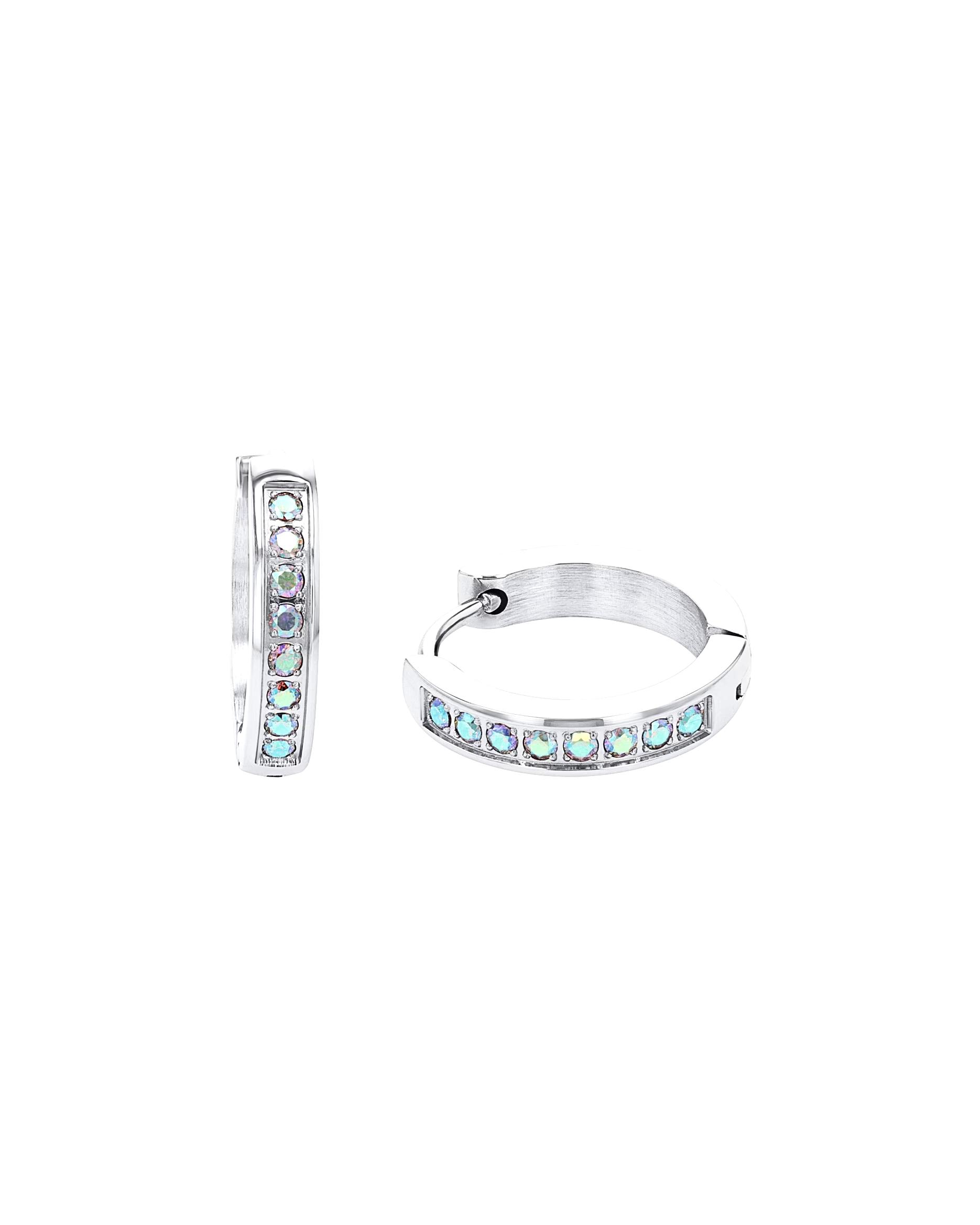amor hoop earrings for women, stainless steel, zirconia synth.
