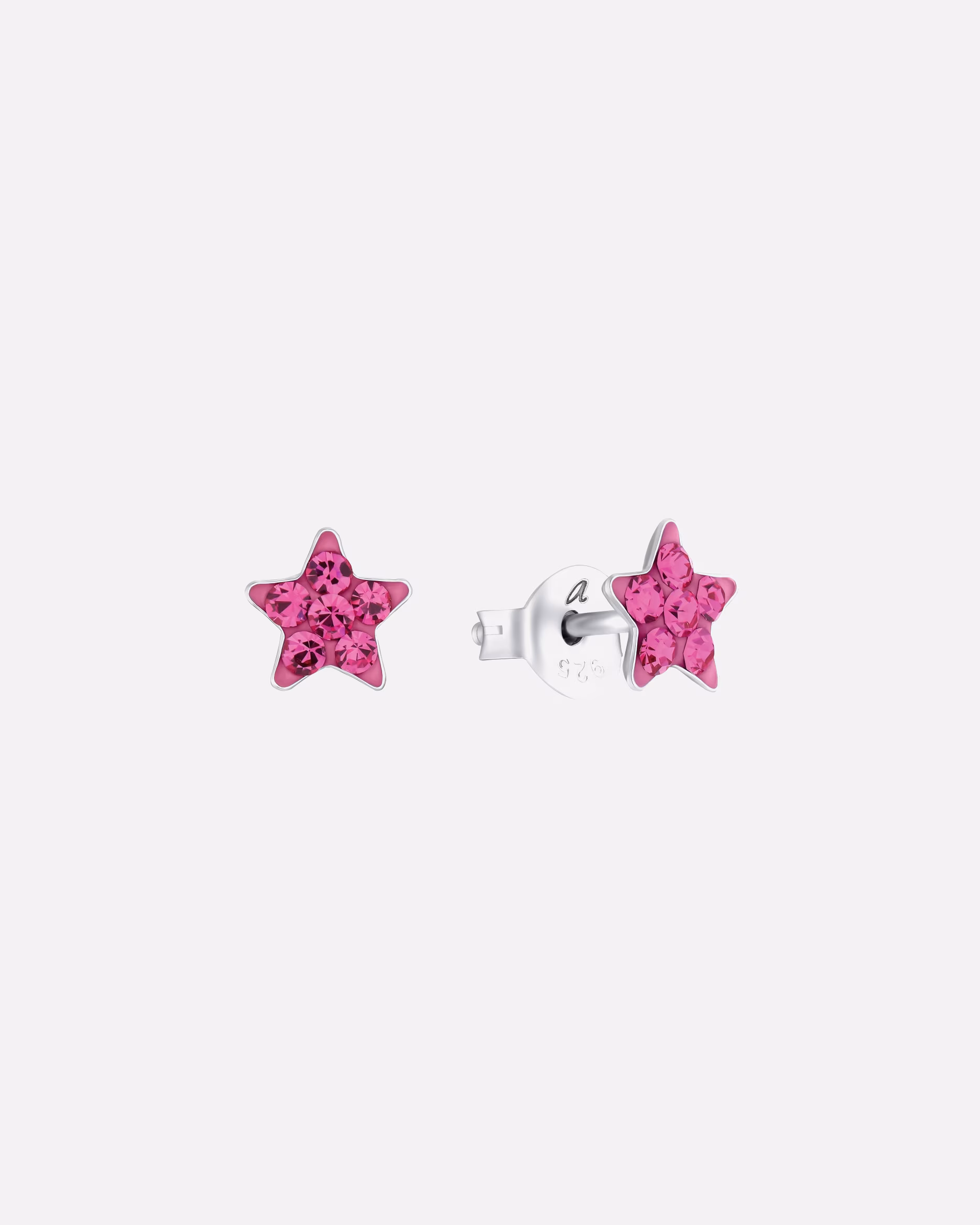 amor children's accessory stud earrings for girls, 925 sterling silver, crystal glass | star Pink
