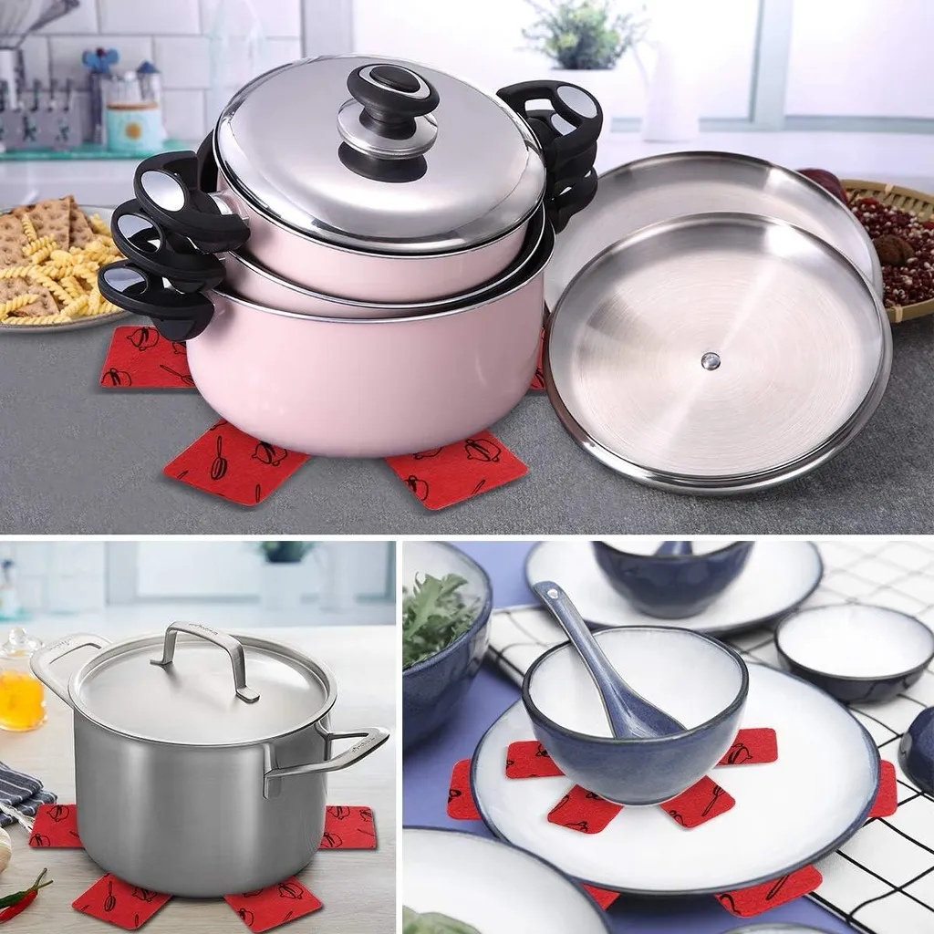 Markenlos Anti-scratch pot and pan protectors - kitchen utensil protection - 15 pieces - red - felt