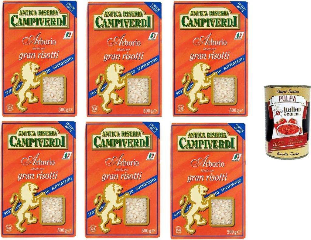 Italian Gourmet E.R. Antica Riseria Campiverdi - Riso Arborio, ideal for great risottos, 6 x 500g + Italian Gourmet polpa 400g