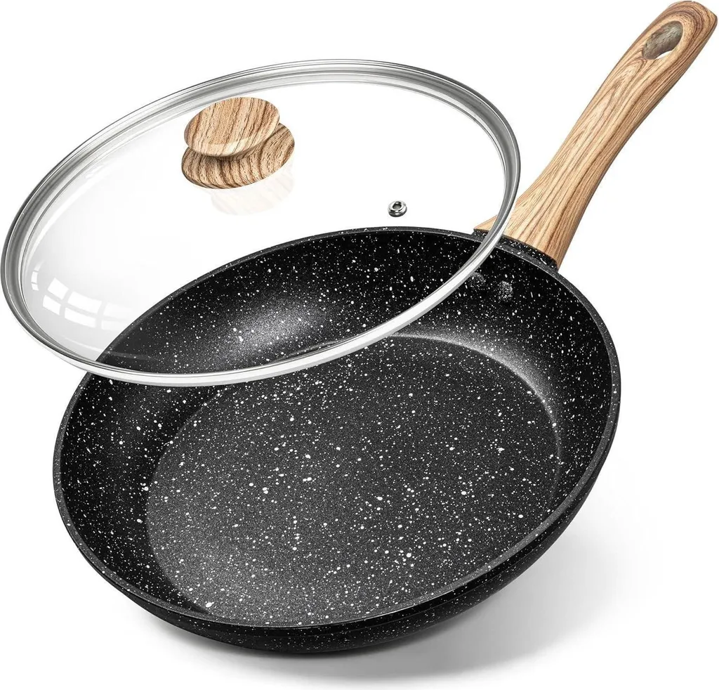 sonstige Non-stick frying pan with lid, 20cm, stone coating & wooden handle