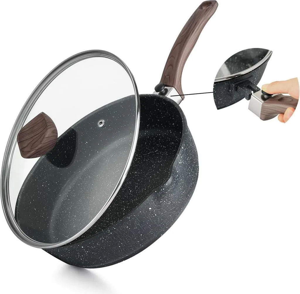 sonstige Non-stick frying pan with lid, 28 cm, induction compatible, removable wooden handle
