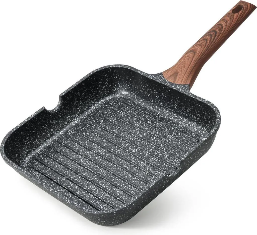 sonstige Non-stick grill pan 24cm, square, induction compatible, granite coating, pouring spout, PFOA-free