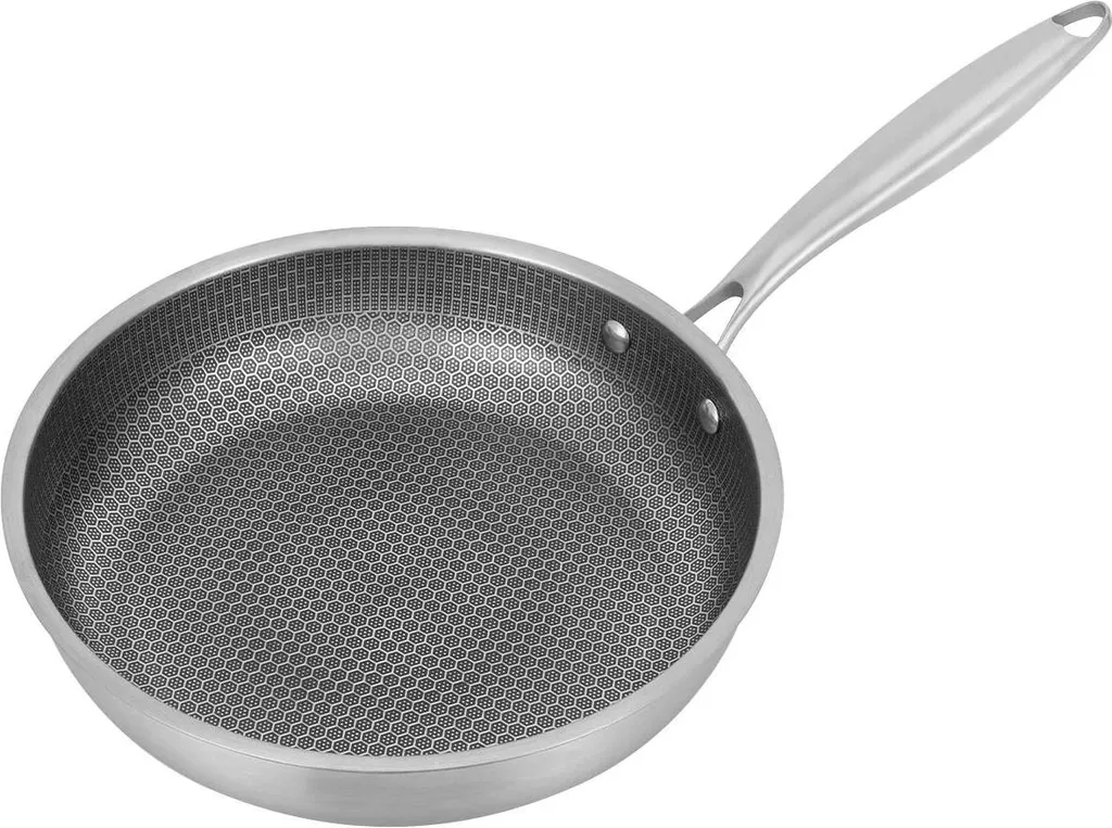 StarTech Non-stick honeycomb frying pan/grill pan 28 cm - stainless steel - suitable for induction cooktops - stainless steel lid - 21.7 cm handle - light grey