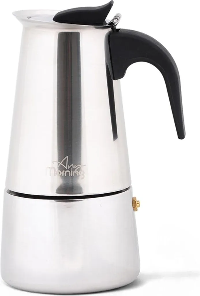 Any Morning Stainless Steel Moka Pot, 200 ml, Induction Compatible, Safety Valve, 4-Cup Espresso Maker, Robust and Stylish