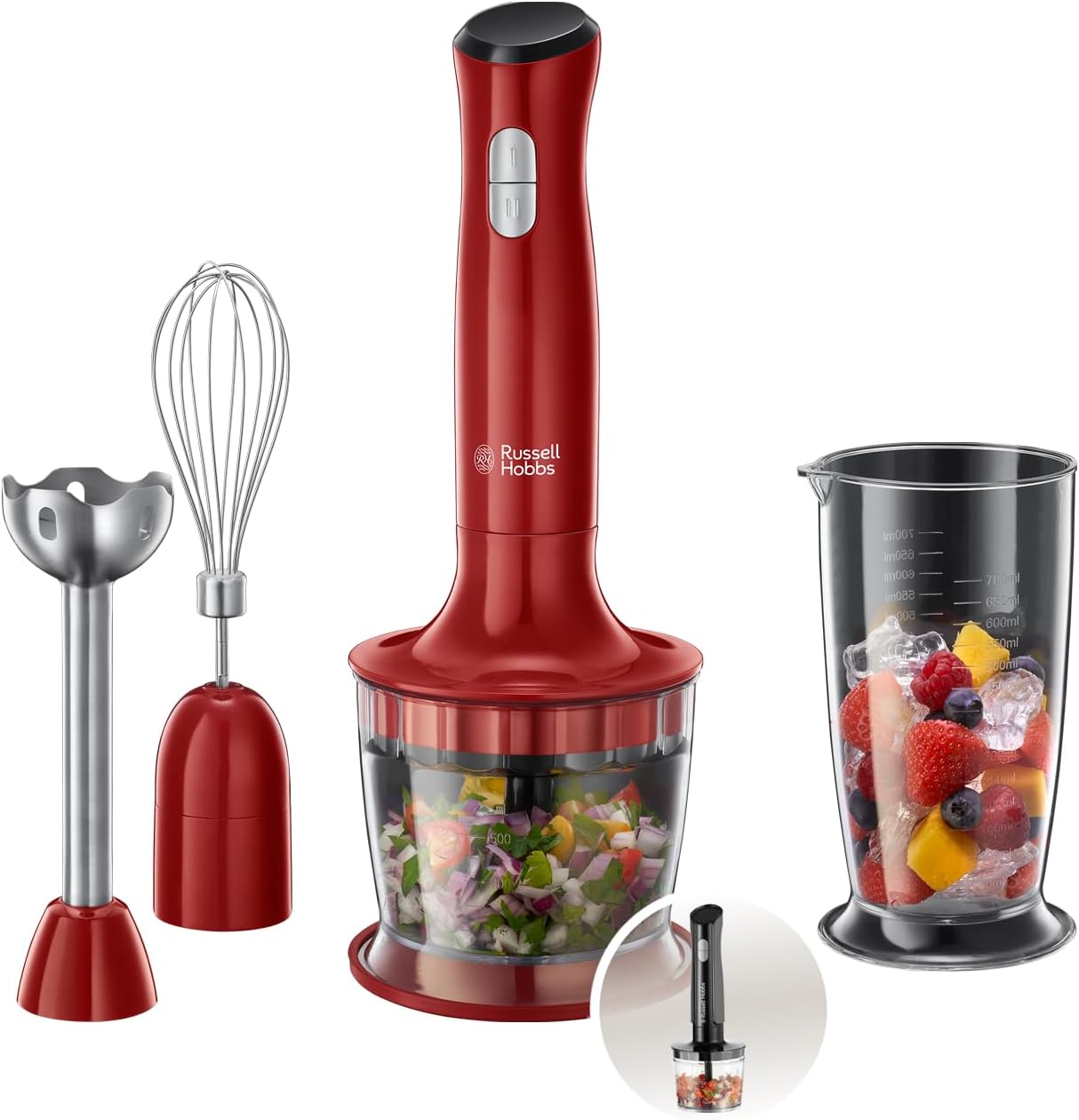 Russell Hobbs 24730-56 Desire Food Processor, 2 Speed Levels, Pulse/Ice Crush Function, Red/Black