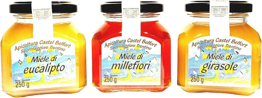 Win2Win Tech Apicoltura Castel Belfort - Honey Set Eucalyptus Millefiori Girasole - 3 Varieties 100% Italian 250g