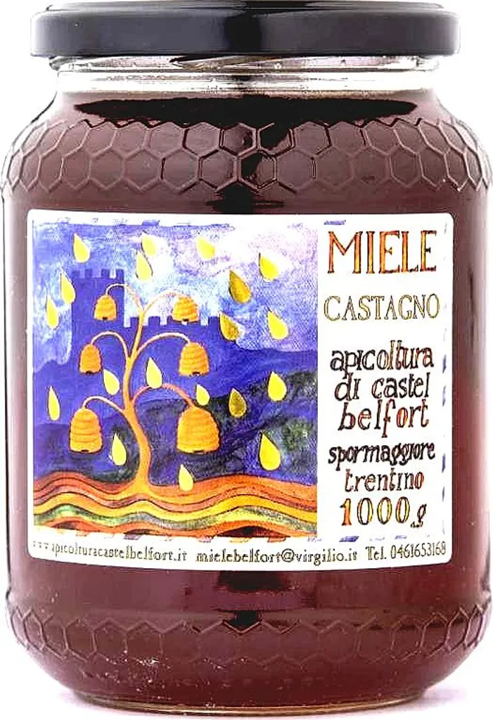 Win2Win Tech Apicoltura Castel Belfort - Chestnut Honey 100% Italian - Cold Extracted - Natural Blossom Honey - 1 kg