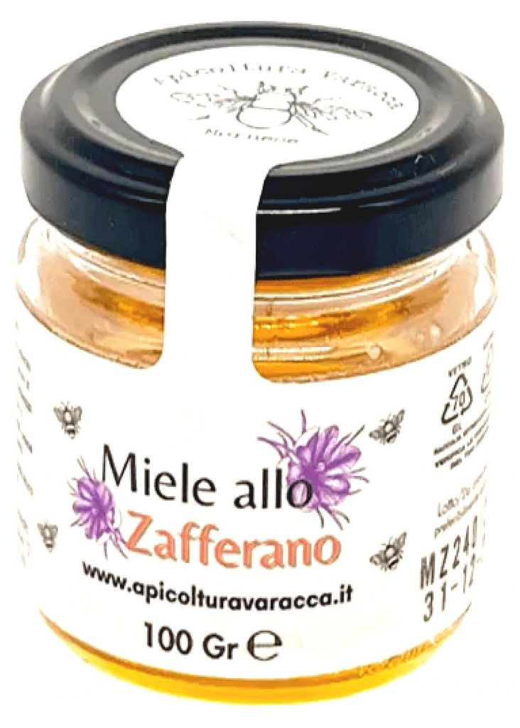 Win2Win Tech Apicoltura Varacca - Miele allo Zafferano 100 g - Unpasteurized - Italian Honey - Intense Flavor
