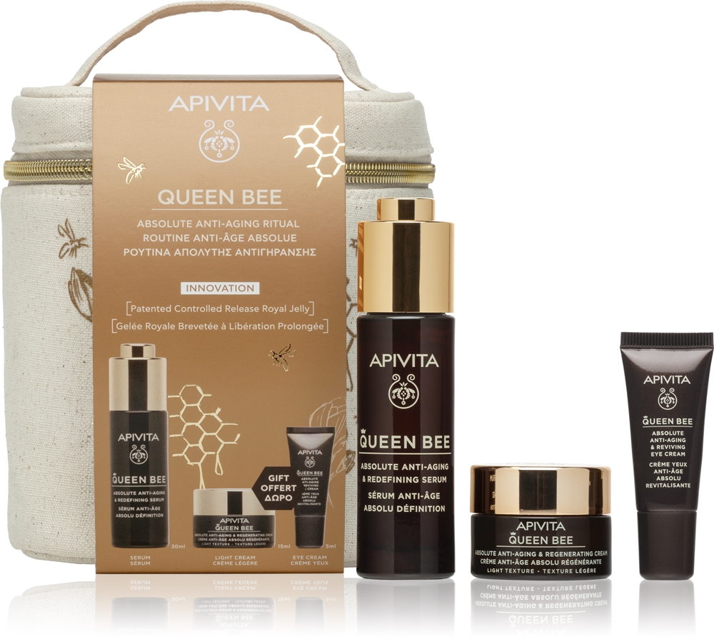 Apivita Queen Bee Anti-Aging Routine Set (with Light Cream) Facial Care Set with Anti-Wrinkle Effect