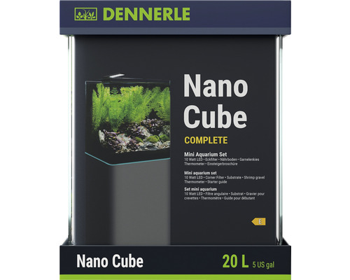 Aquarium DENNERLE Nano Cube Complete, 20 L, LED lighting Chihiros C 251 including internal filter, cover plate, safety mat, Scaper's Back background film, beginner's brochure, nutrient medium, gravel and thermometer
