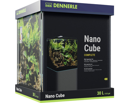 Aquarium DENNERLE Nano Cube Complete, 30 L, LED lighting Chihiros C 251 including internal filter, cover plate, safety mat, Scaper's Back background film, beginner's brochure, nutrient medium, gravel and thermometer