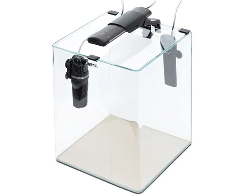 Aquarium OptiBent 30 black, 29 l with LED lighting, heater, internal filter and base, white glass nano aquarium