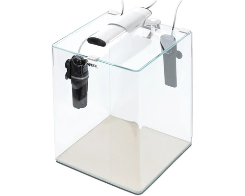 Aquarium OptiBent 30 white, approx. 29 l with LED lighting, heater, internal filter and base, white glass nano aquarium
