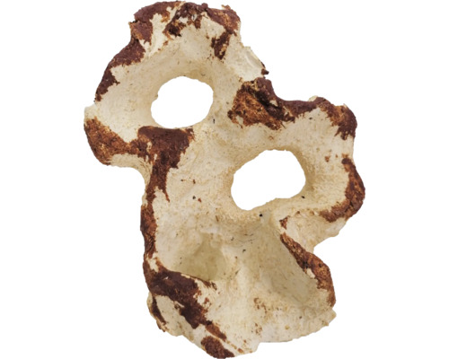 Aquarium decoration aquaroche Two Hole Rock hand-modeled, water-neutral, light, porous, ceramic 7 x 13 cm cream brown